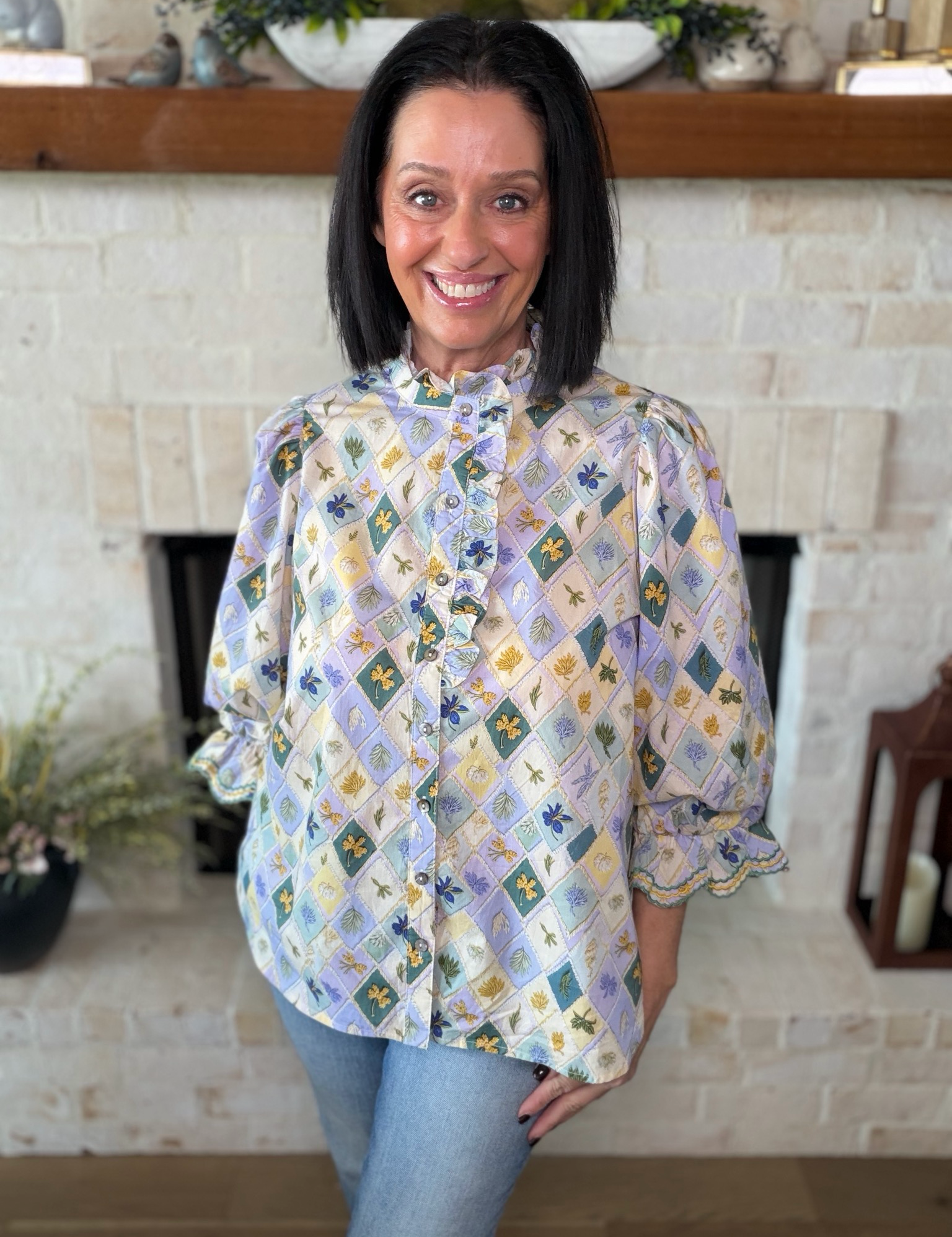 Entro Sage Floral Top