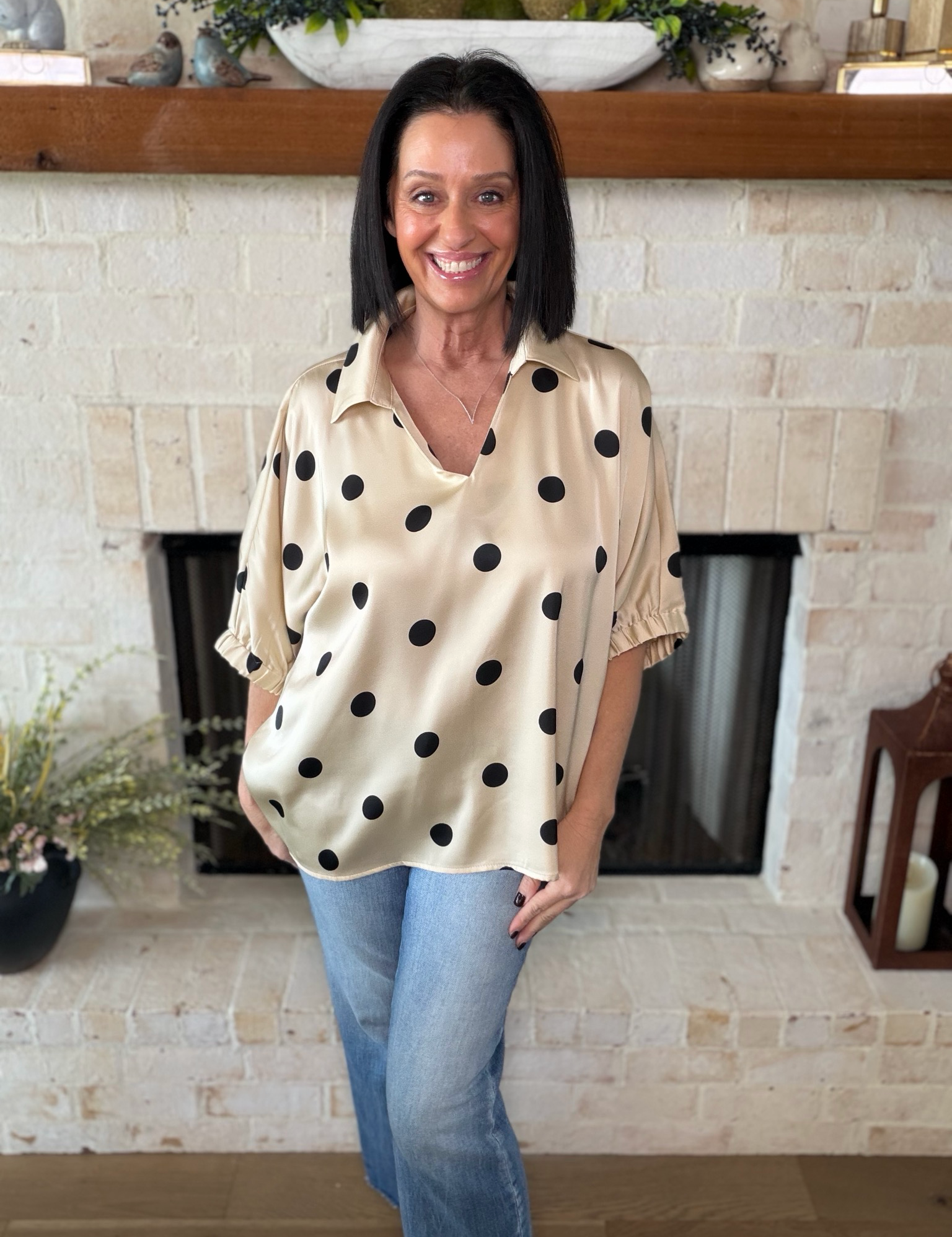 Taupe Polka Dot Top