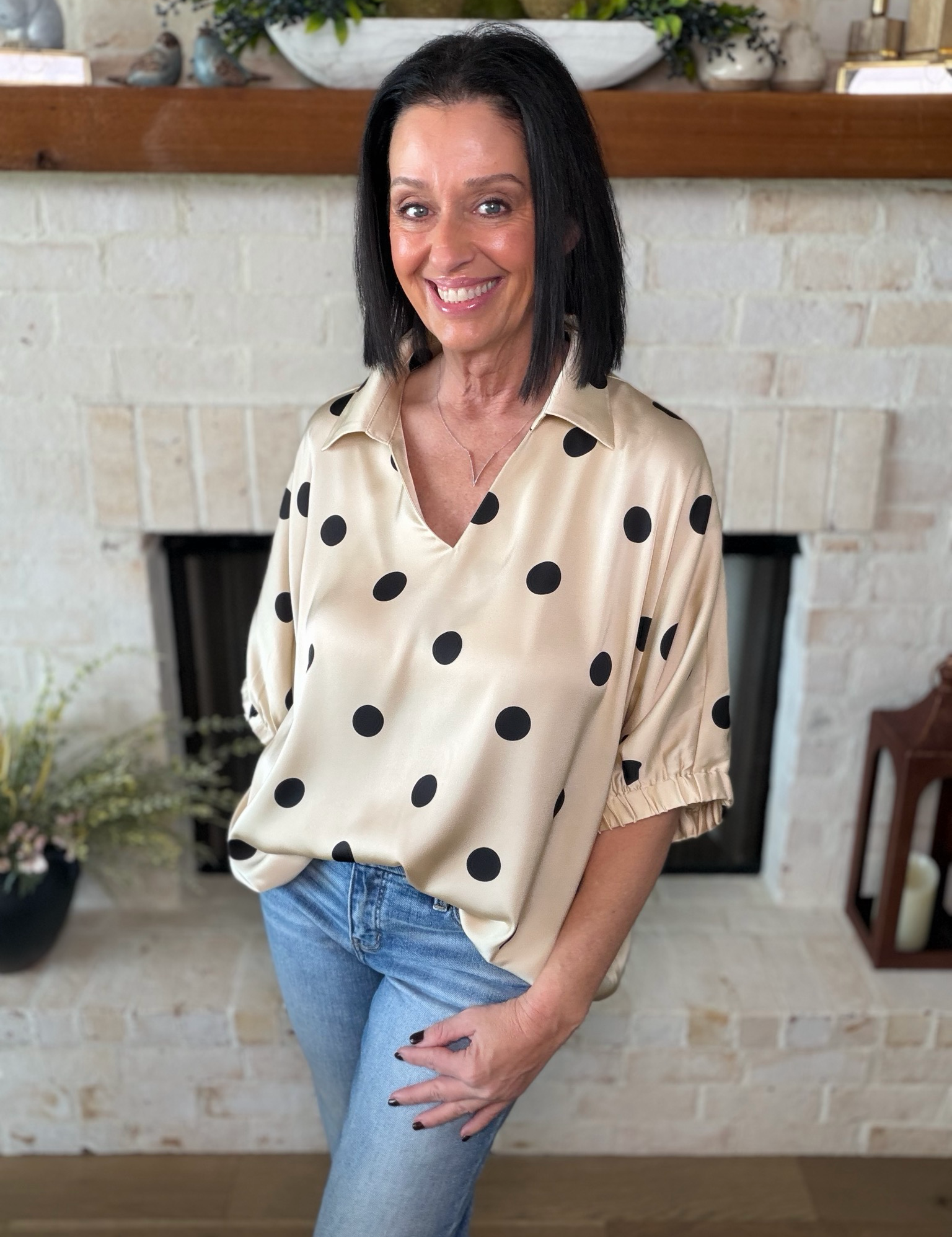Taupe Polka Dot Top