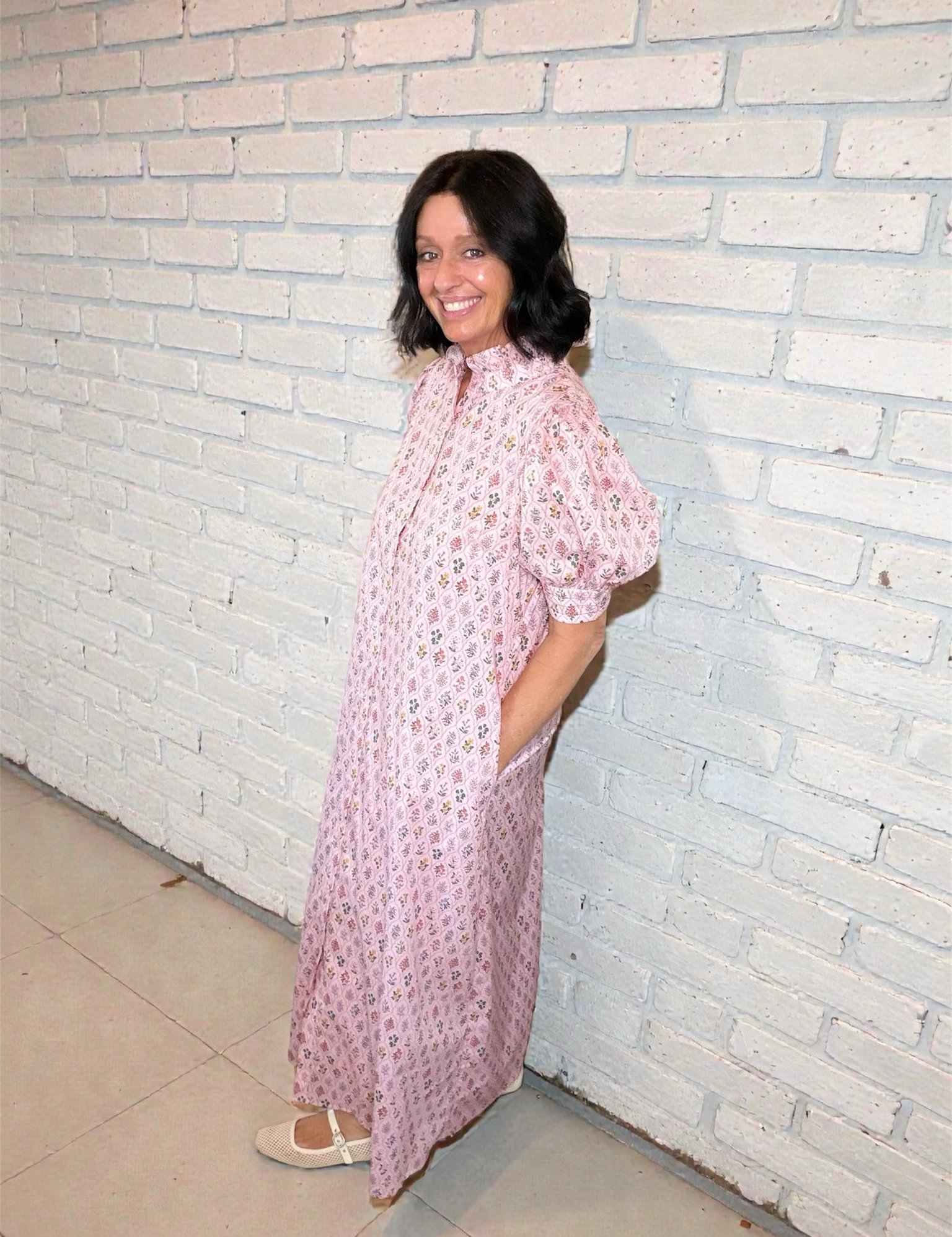Pink Floral Button Down Maxi Dress