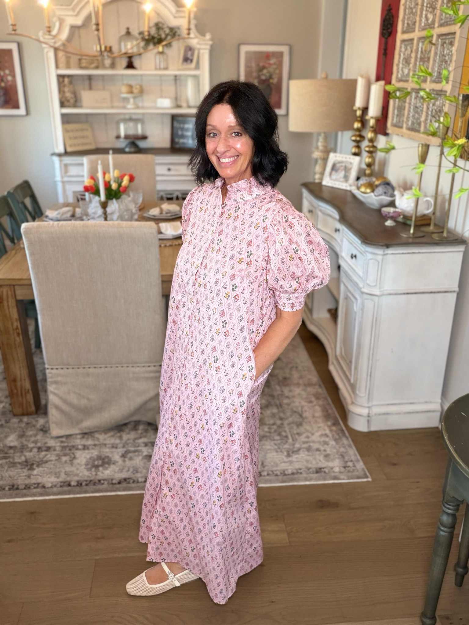 Pink Floral Button Down Maxi Dress