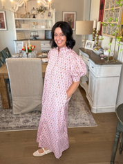 Pink Floral Button Down Maxi Dress