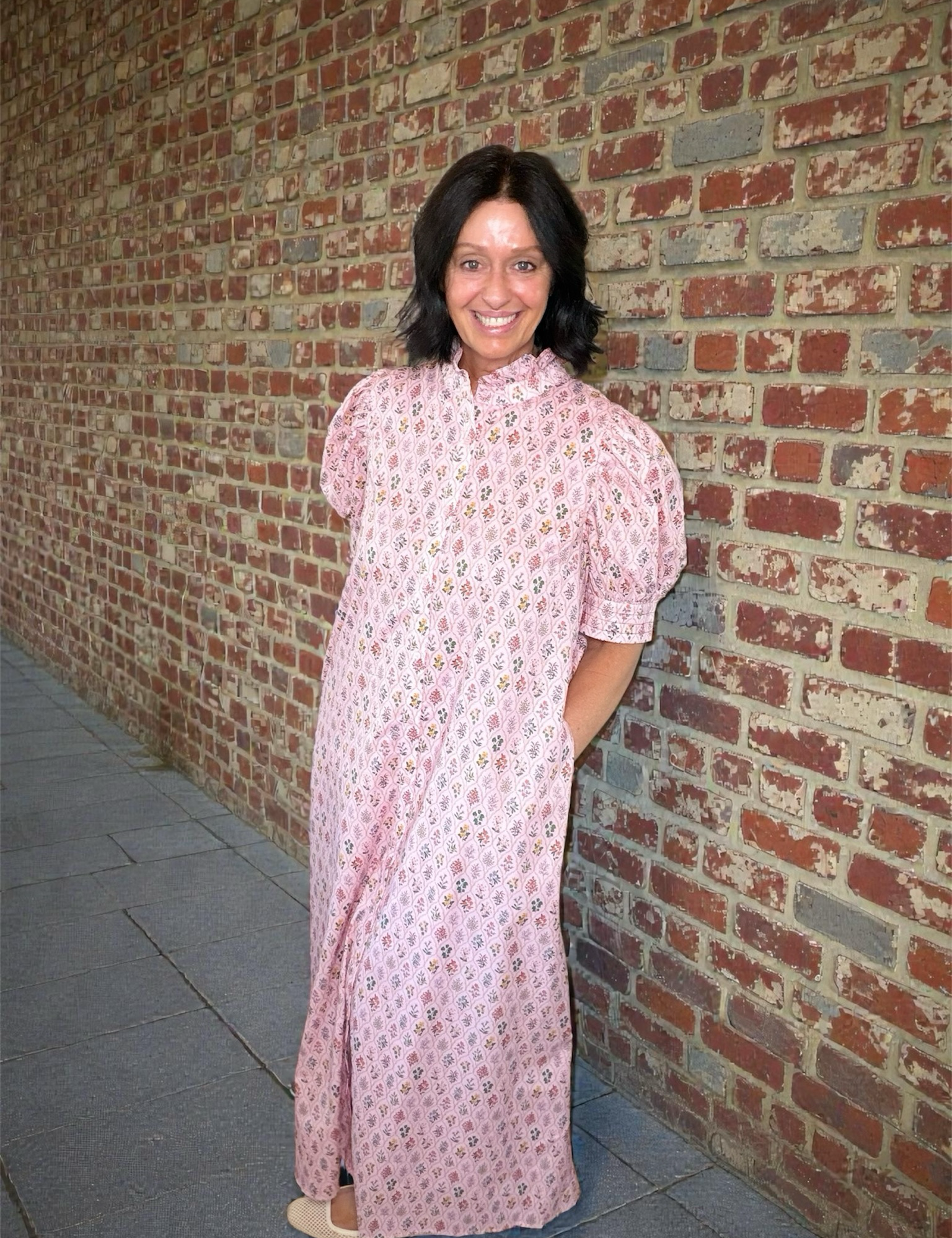 Pink Floral Button Down Maxi Dress