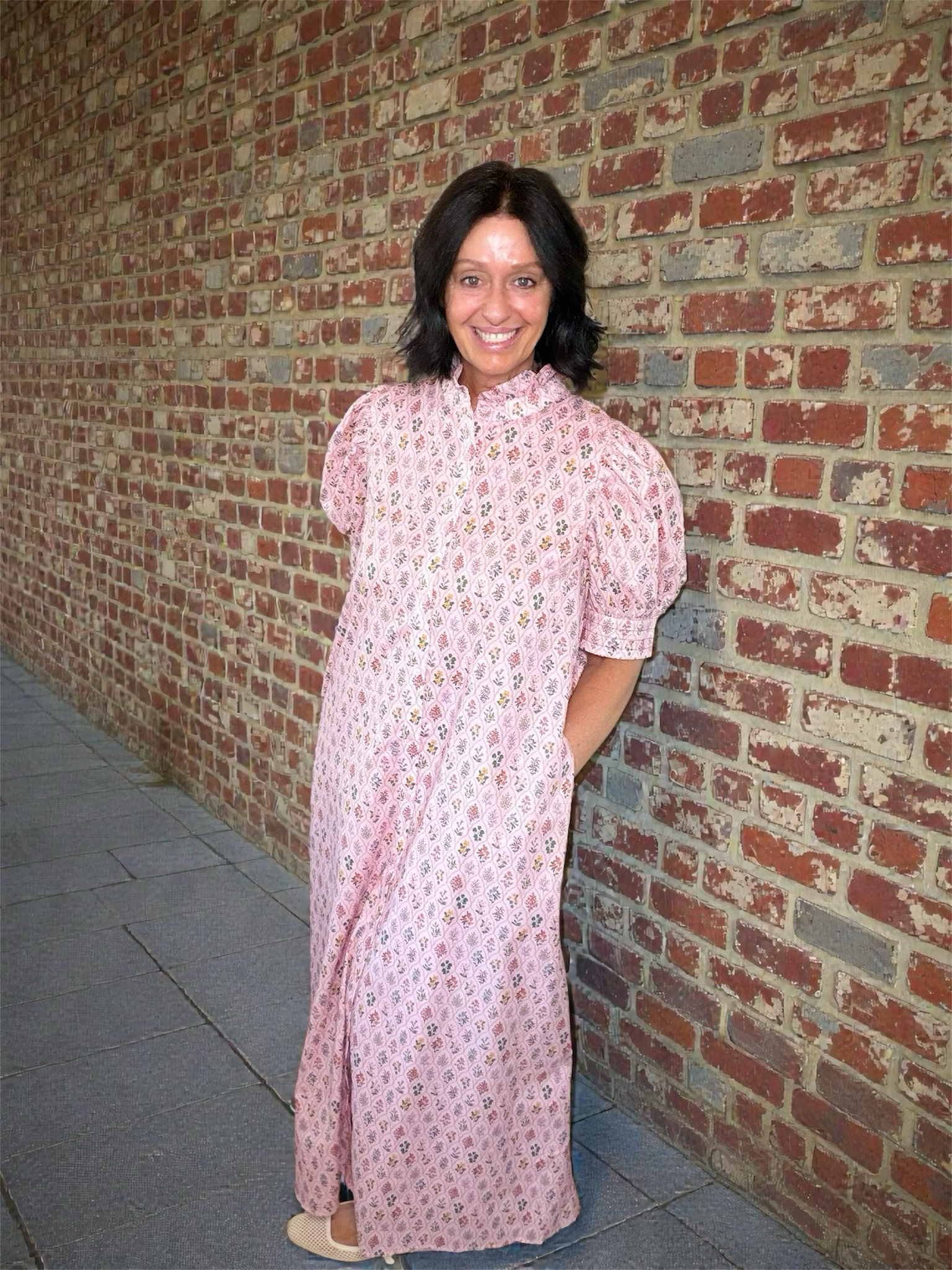 Pink Floral Button Down Maxi Dress