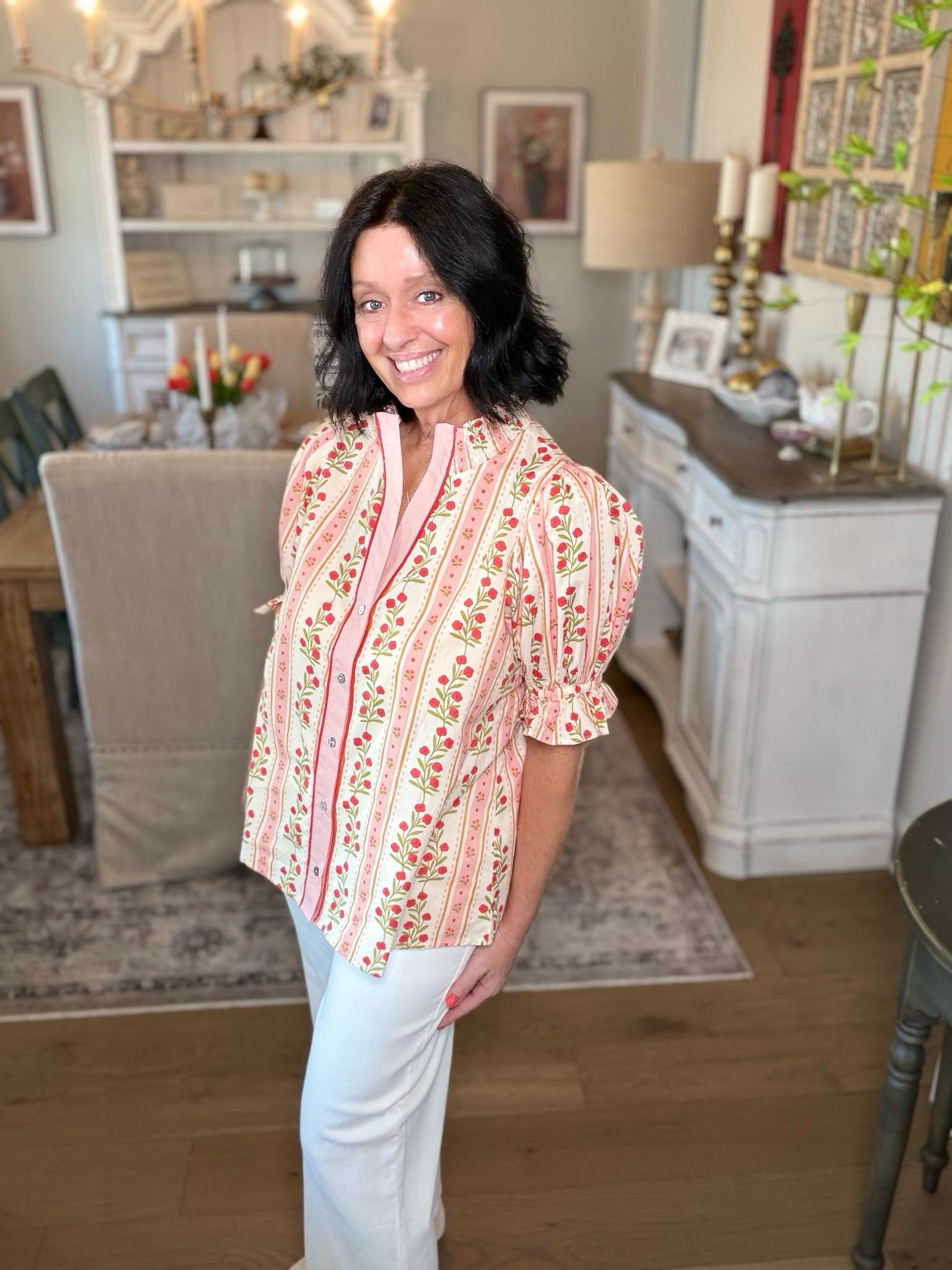 Entro Retro Style Floral/stripe Top
