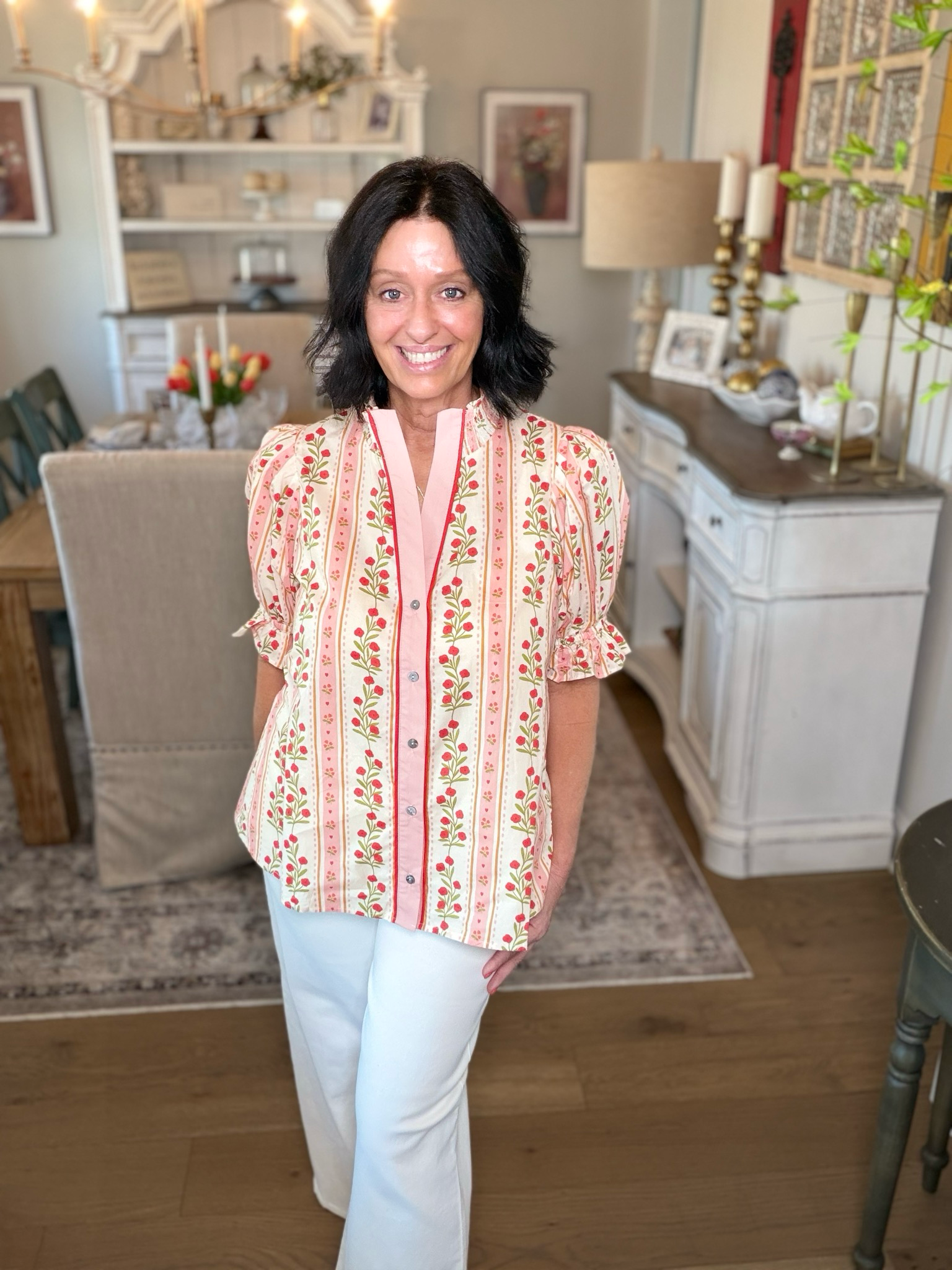 Entro Retro Style Floral/stripe Top