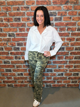 Camo Print Wide Leg Denim Pants