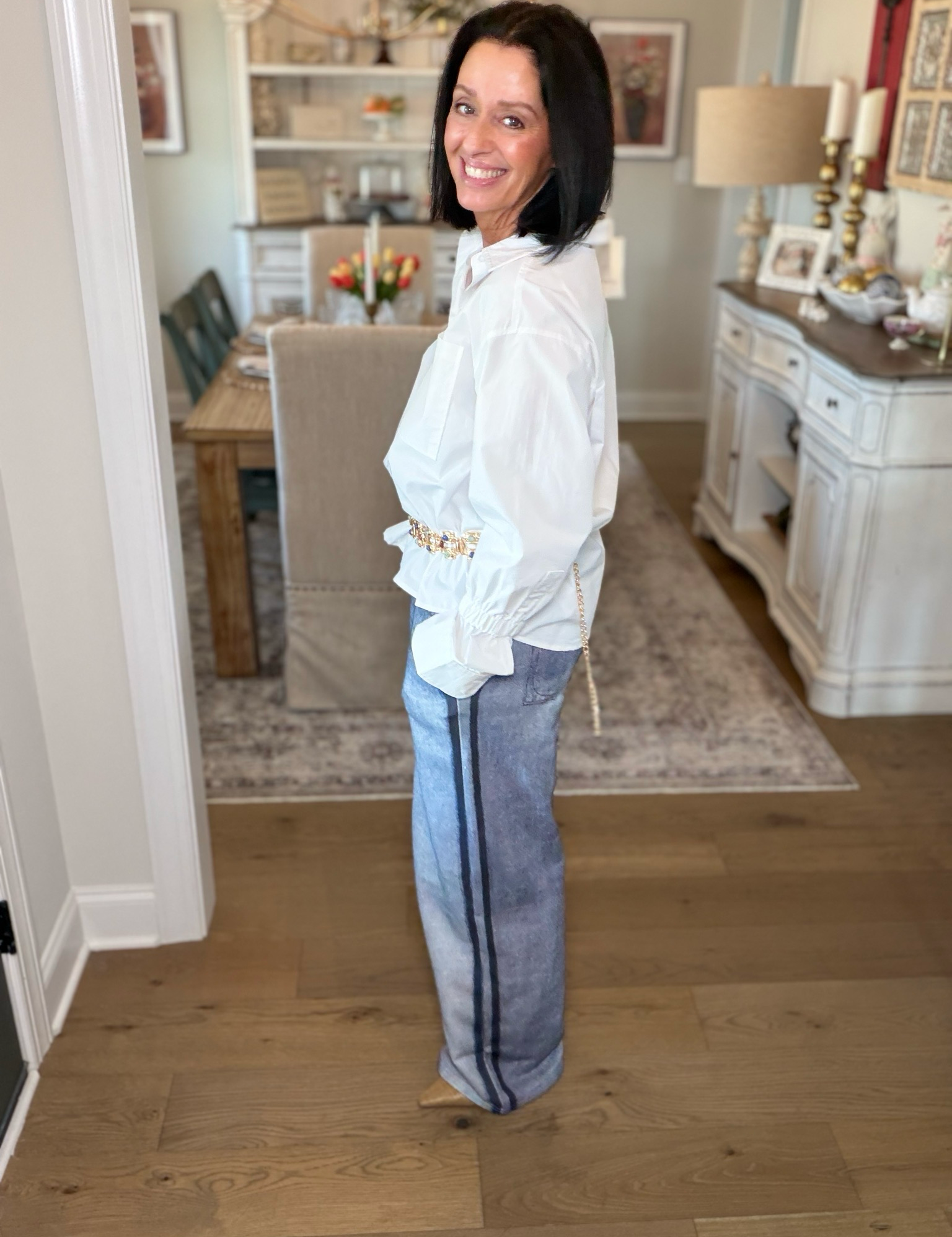 French Terry Pants Denim Like Print
