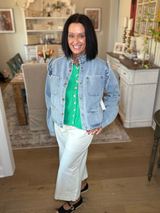 Ruffle Trim Washed Denim Jacket