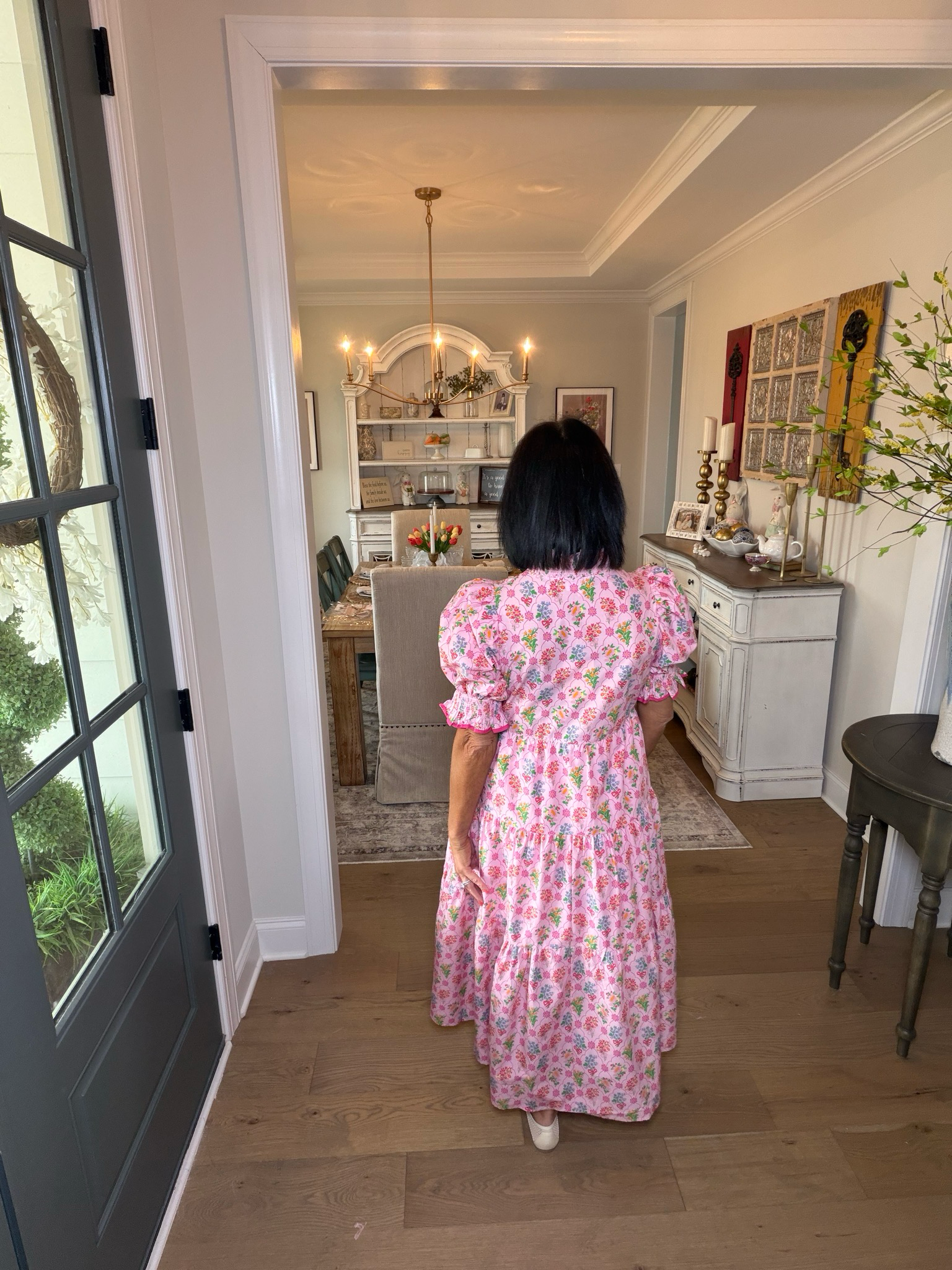 Pink Floral Tiered Midi Dress