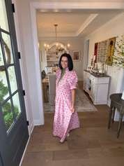 Pink Floral Tiered Midi Dress