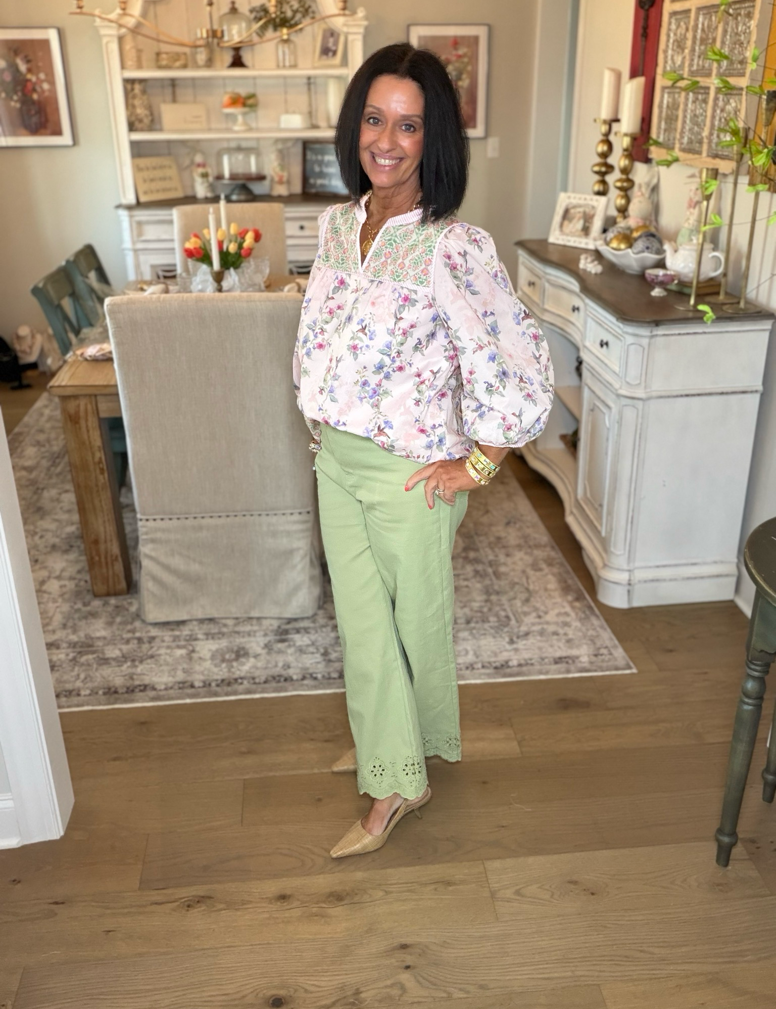 Pink Floral & Hummingbird Print Boho Blouse