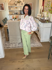 Pink Floral & Hummingbird Print Boho Blouse