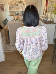 Pink Floral & Hummingbird Print Boho Blouse