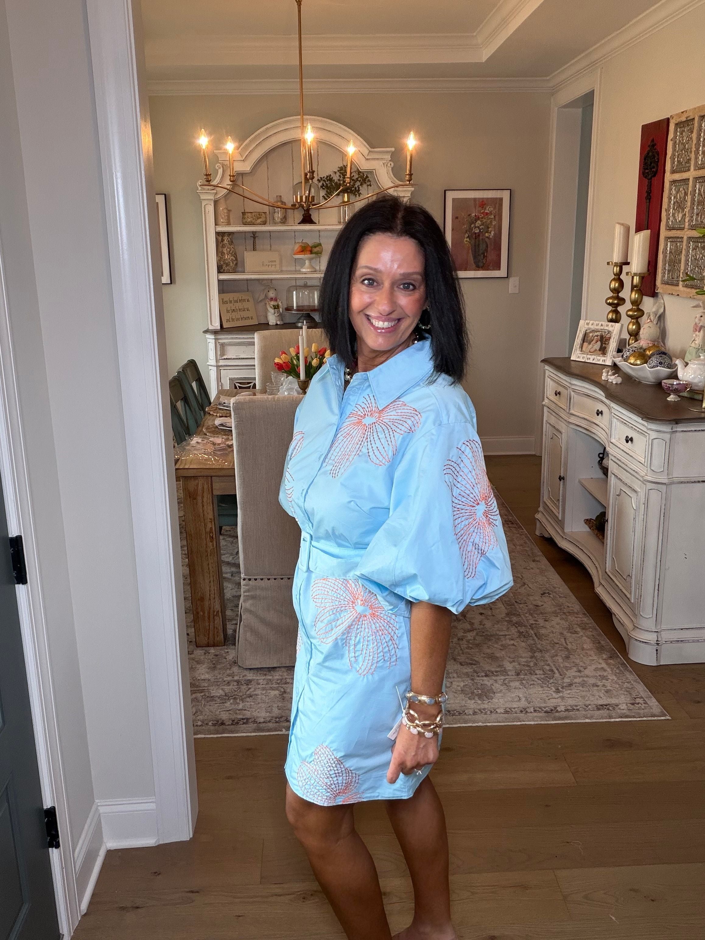 Sky Blue/Orange Mini Dress