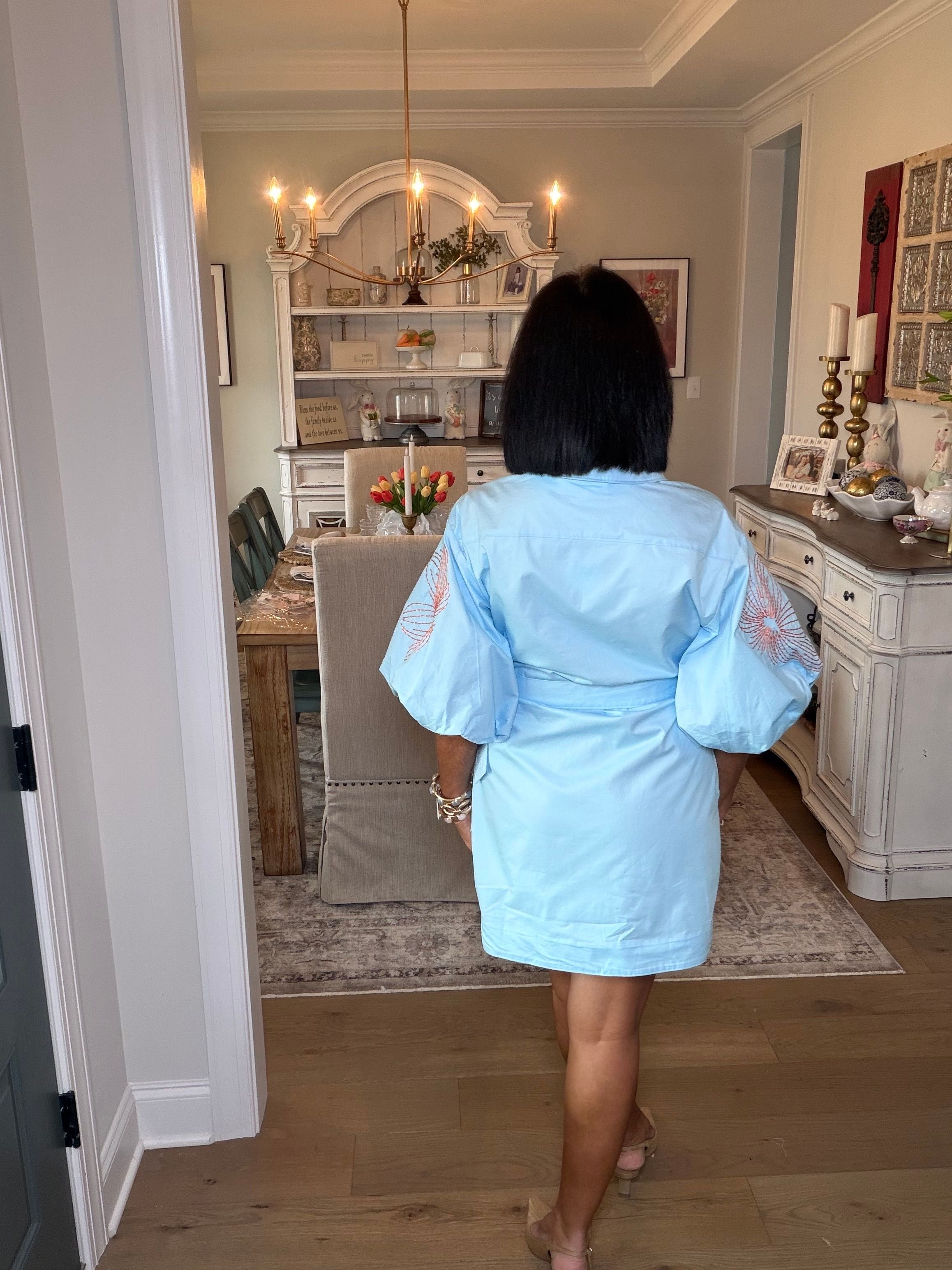 Sky Blue/Orange Mini Dress