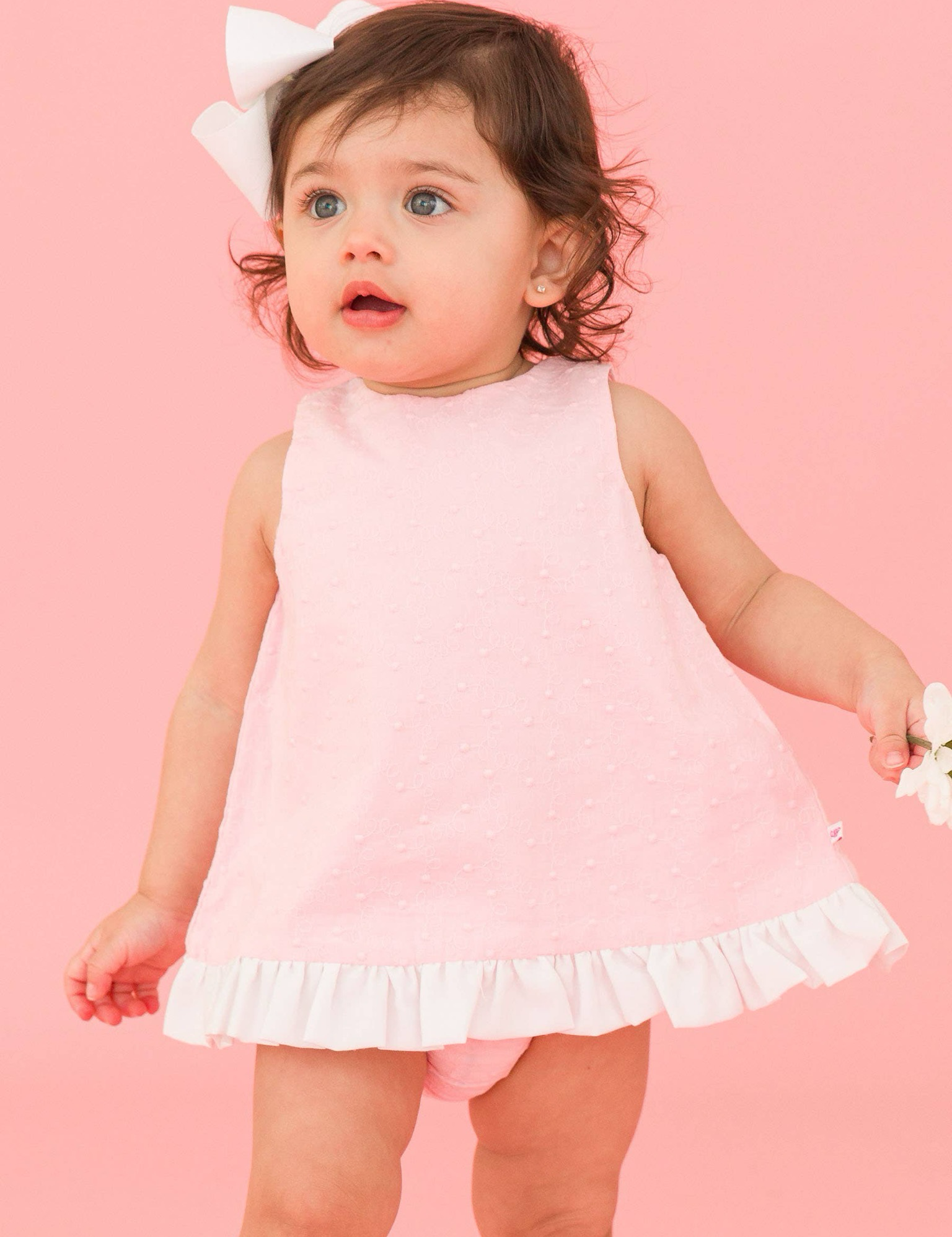 Baby Girls Pink & White Swiss Dot Swing Top & Bloomer Set