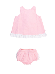 Baby Girls Pink & White Swiss Dot Swing Top & Bloomer Set