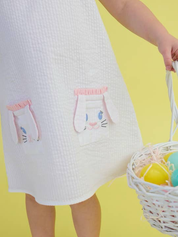 Rufflebutts Girls Pink Bunny Ears Seersucker Ruffle Pocket Dress