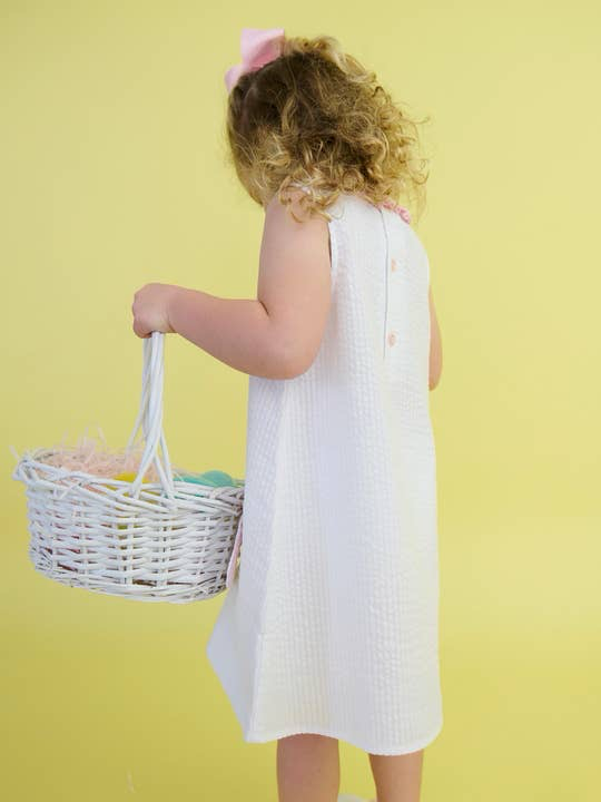 Rufflebutts Girls Pink Bunny Ears Seersucker Ruffle Pocket Dress