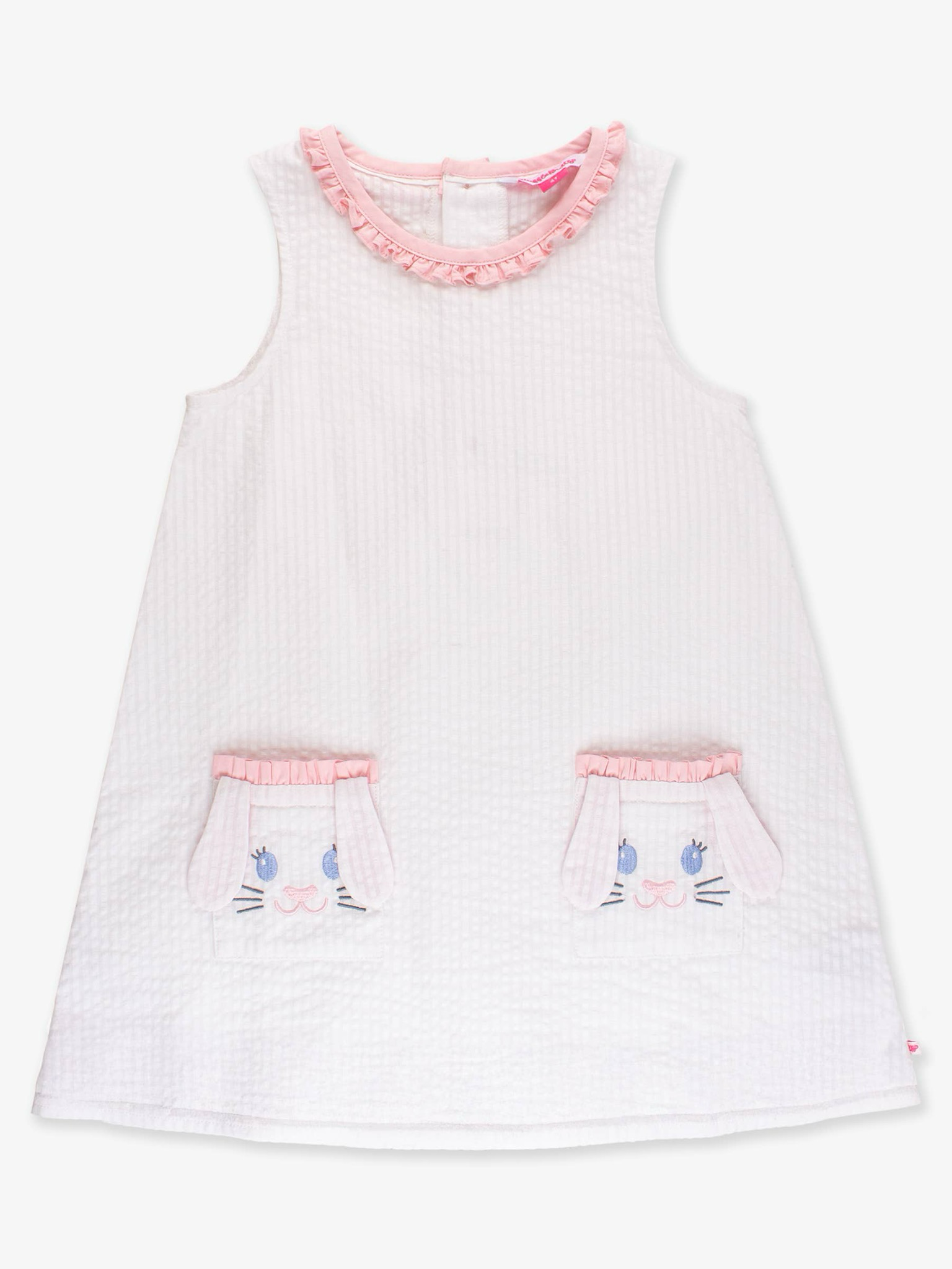 Rufflebutts Girls Pink Bunny Ears Seersucker Ruffle Pocket Dress