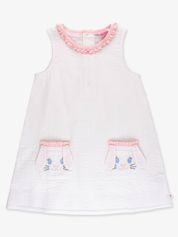 Rufflebutts Girls Pink Bunny Ears Seersucker Ruffle Pocket Dress