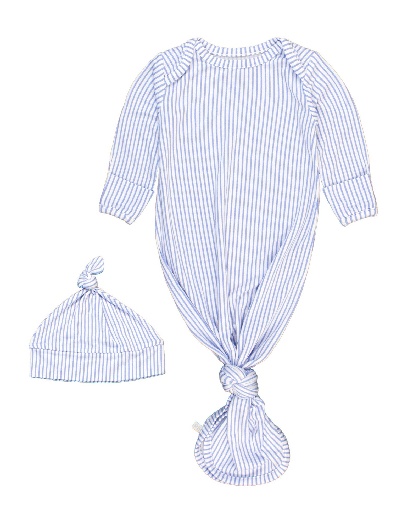 RuggedButts SoftSnooze™ Baby Boys Bamboo Viscose Periwinkle & White Micro Stripe Knotted Sleep Gown & Hat Set