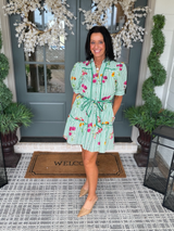 Entro Green Stripe Floral Mini Dress