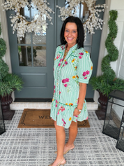Entro Green Stripe Floral Mini Dress