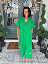 Green Puff Sleeve Midi Dress