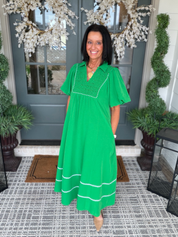 Green Puff Sleeve Midi Dress