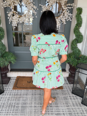 Entro Green Stripe Floral Mini Dress