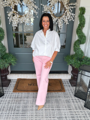 White Poplin Button-up Shirt 3/4 Sleeve