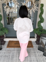White Poplin Button-up Shirt 3/4 Sleeve