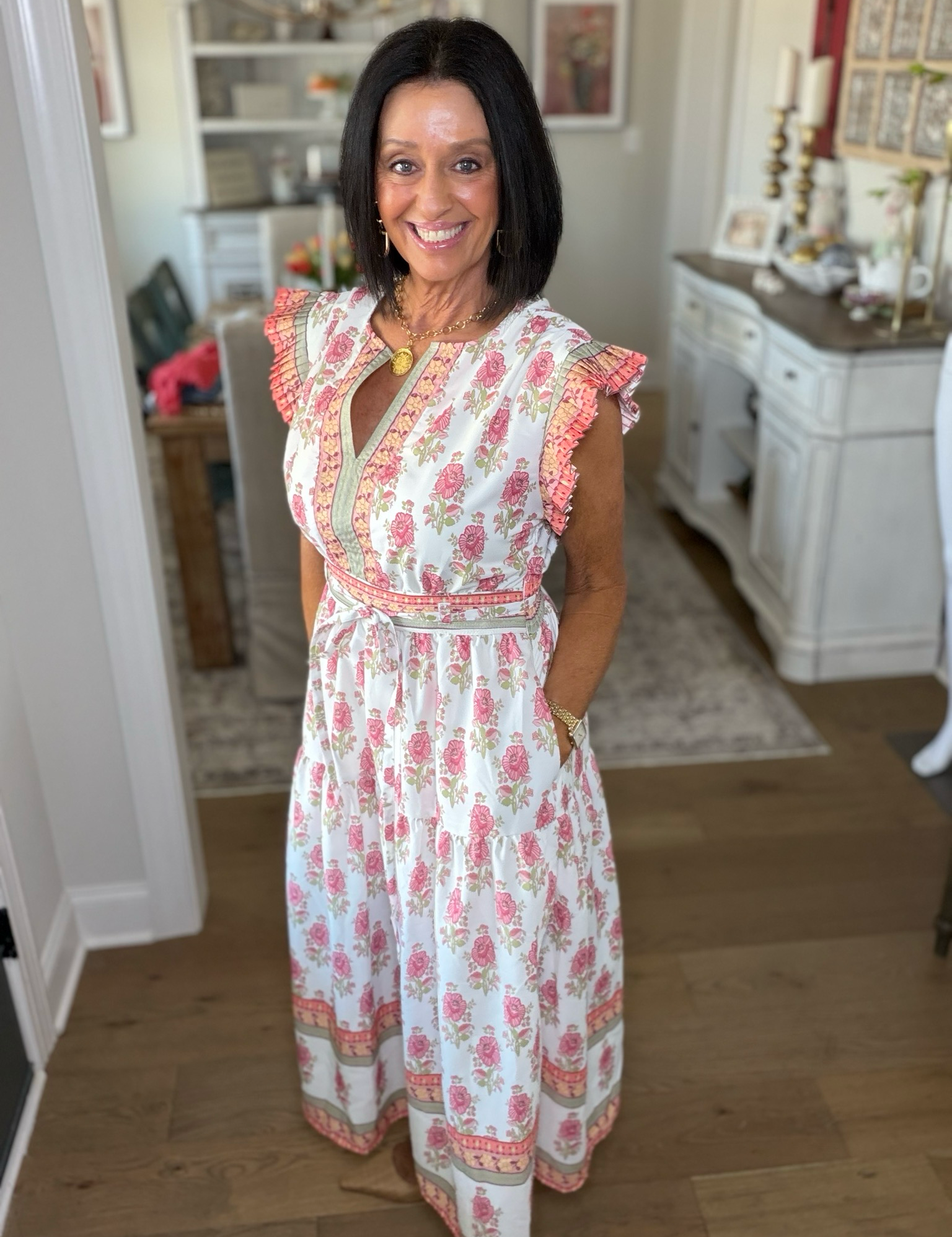 Floral Print Poplin Midi Dress
