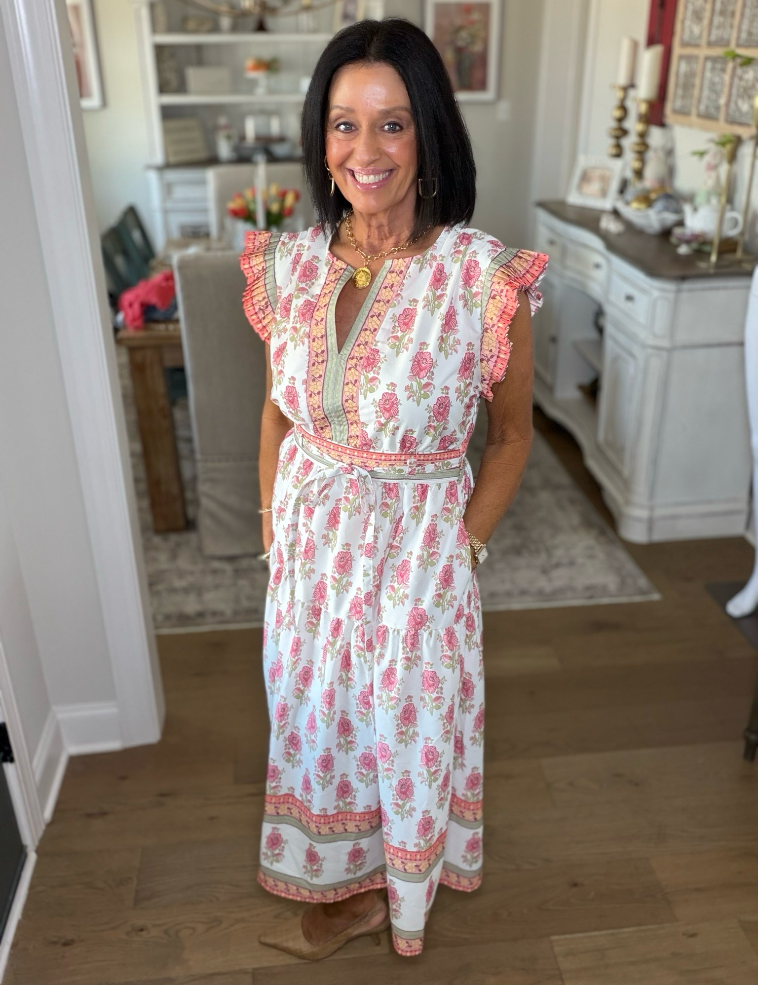 Floral Print Poplin Midi Dress
