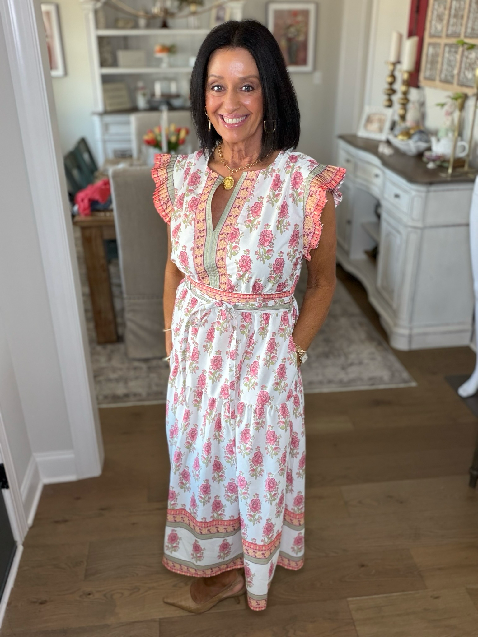 Floral Print Poplin Midi Dress