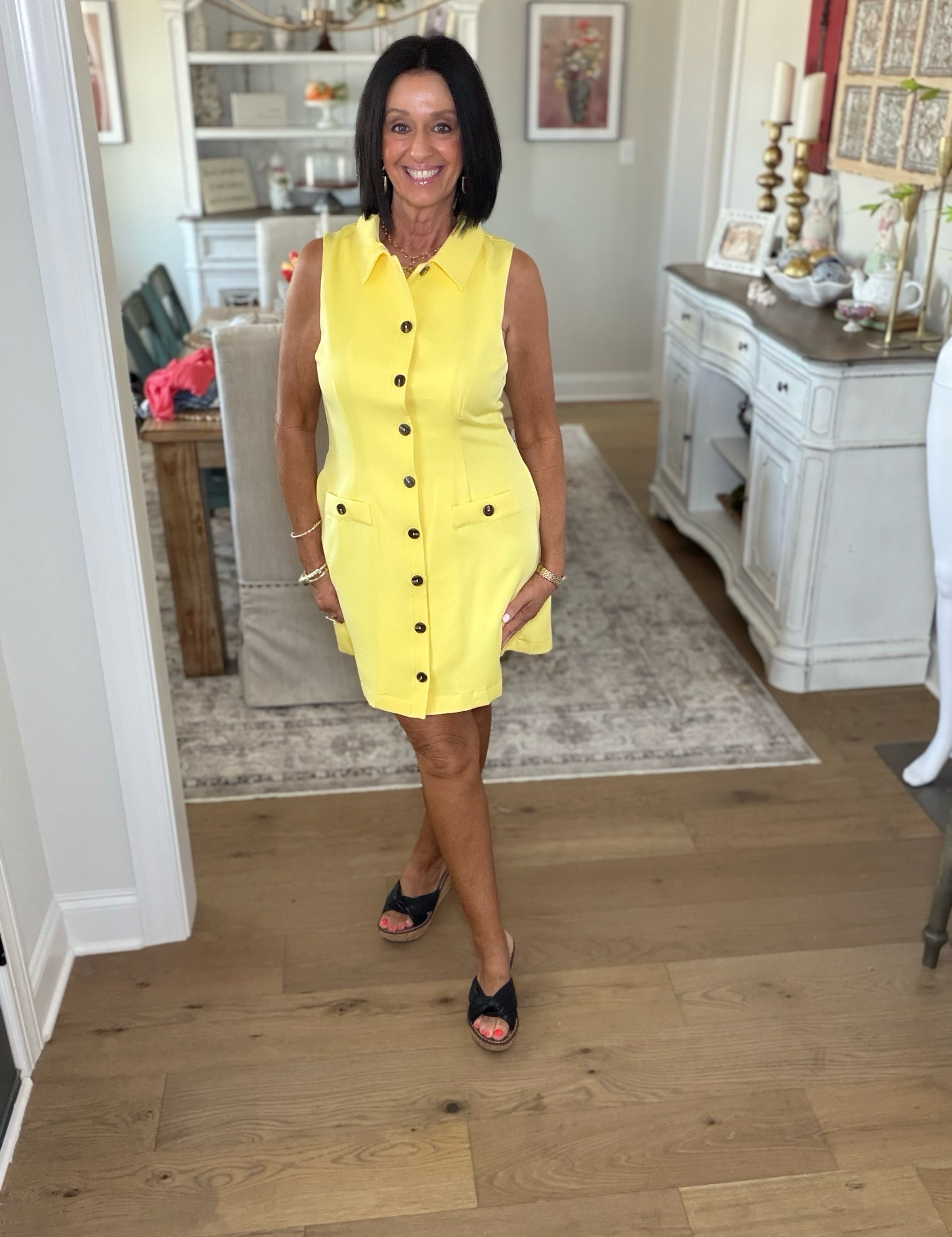Entro Sunshine Yellow Button-Front Shirt Dress