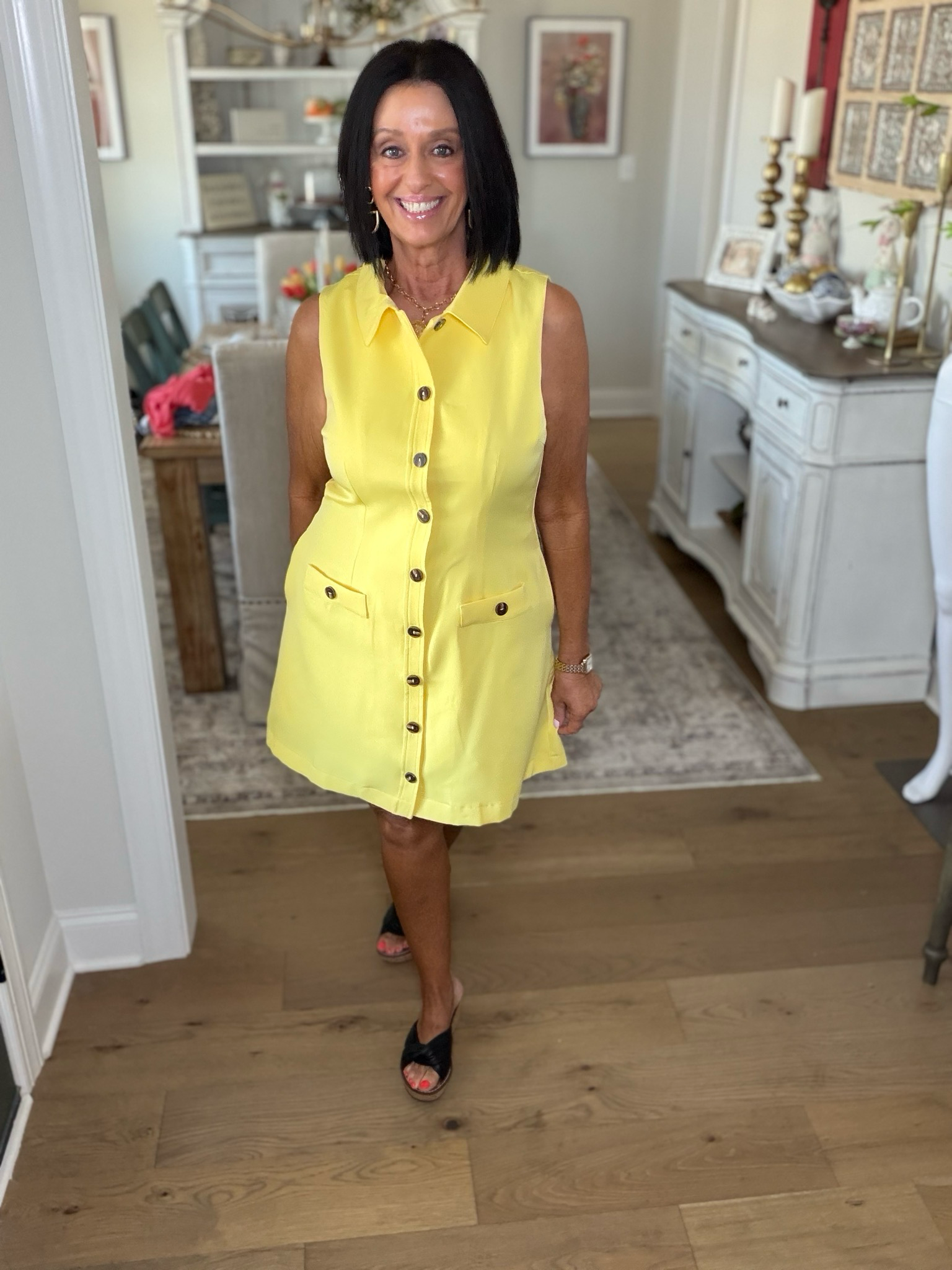Entro Sunshine Yellow Button-Front Shirt Dress