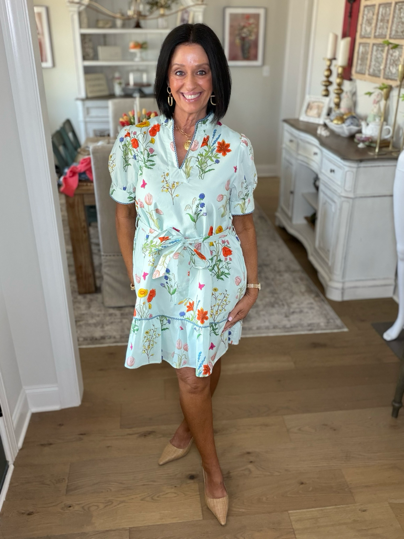 Garden Party Floral Belted Mini Dress