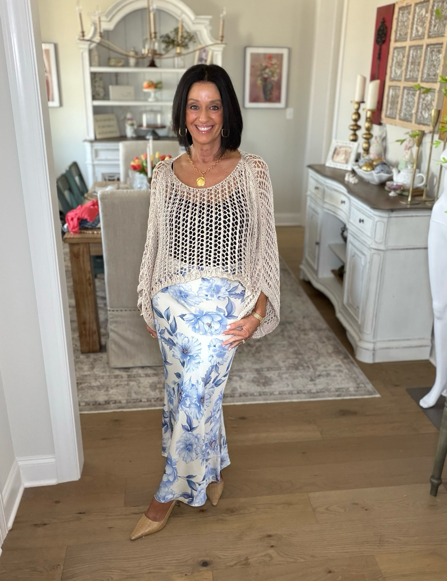 The Blue Blossom Silky Slip Skirt