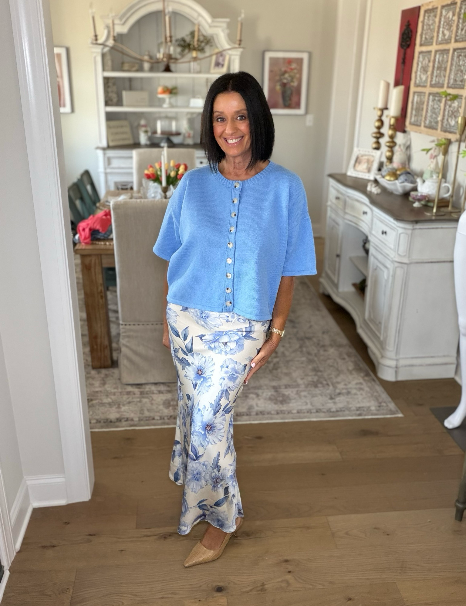 The Blue Blossom Silky Slip Skirt