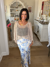 Taupe Coastal Crochet Open Knit Top