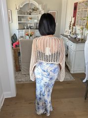 Taupe Coastal Crochet Open Knit Top