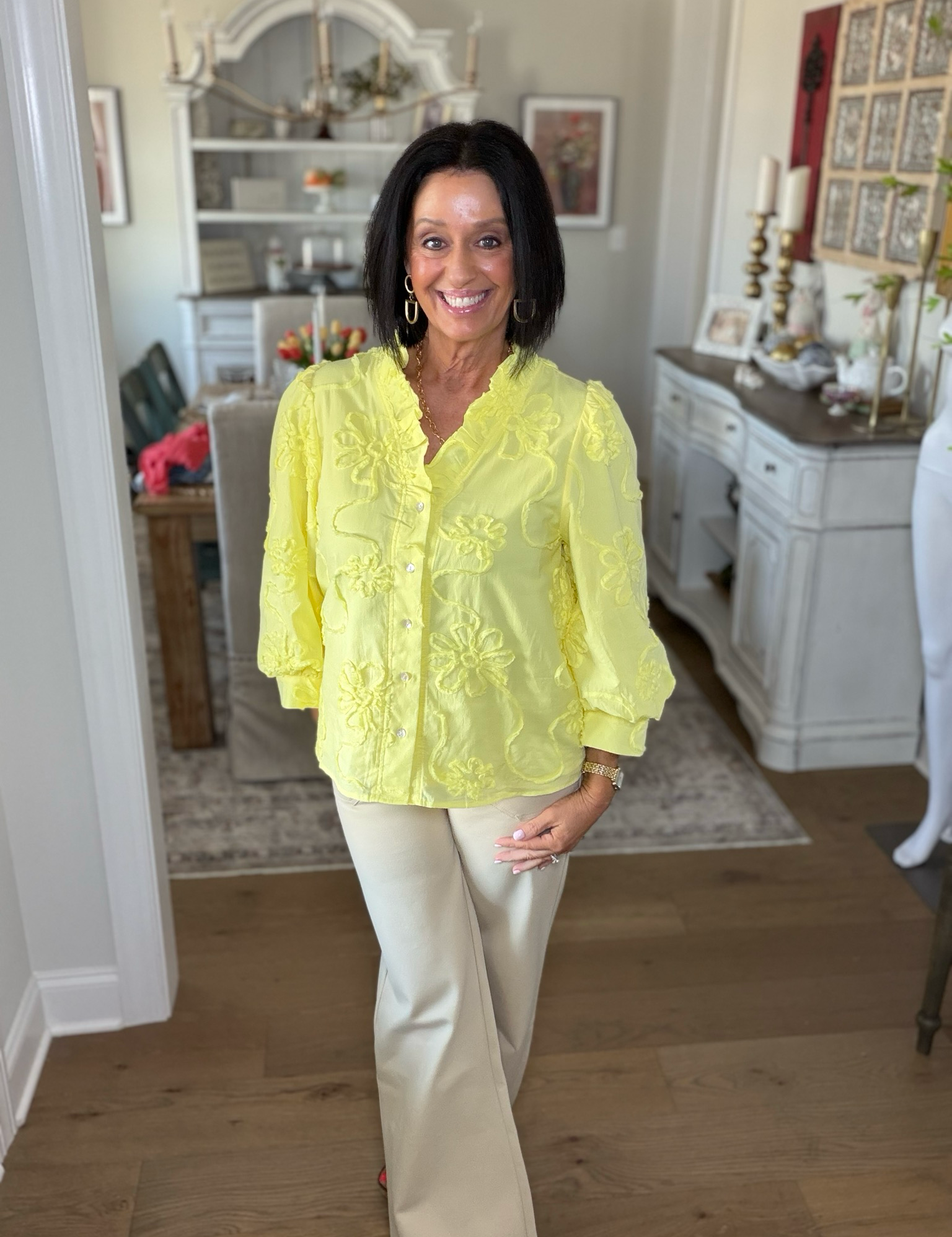 Yellow Floral Button Down Top