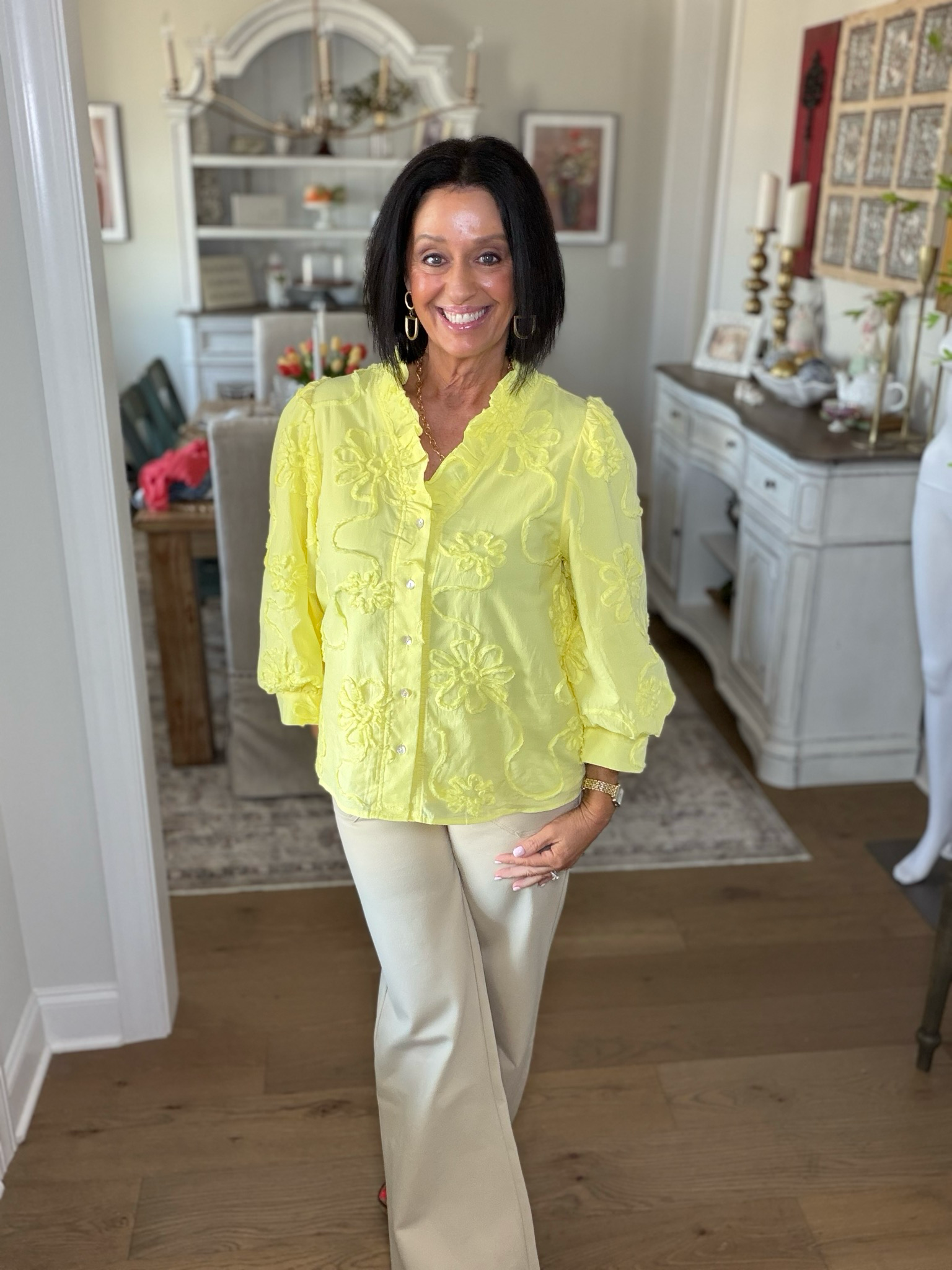 Yellow Floral Button Down Top