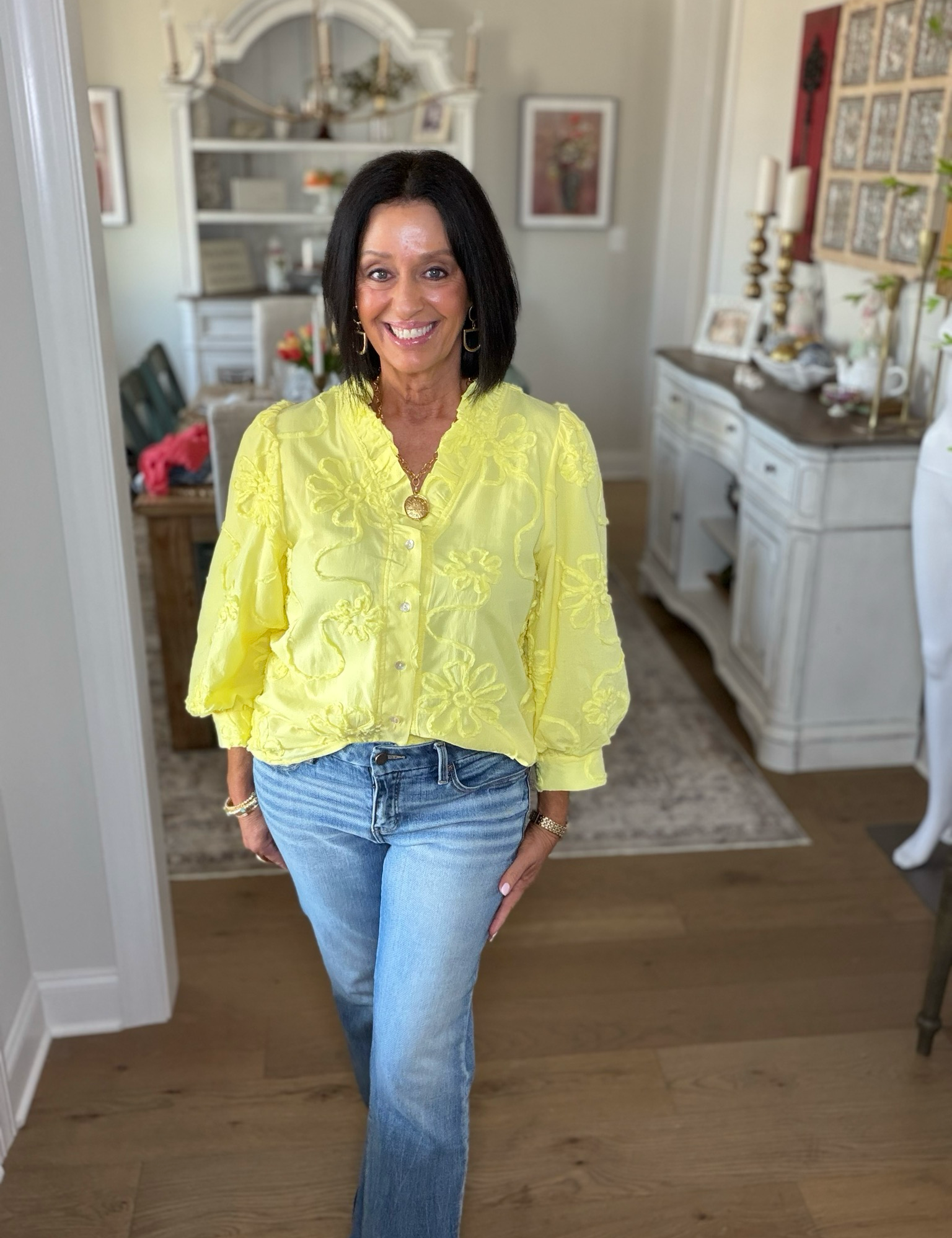 Yellow Floral Button Down Top