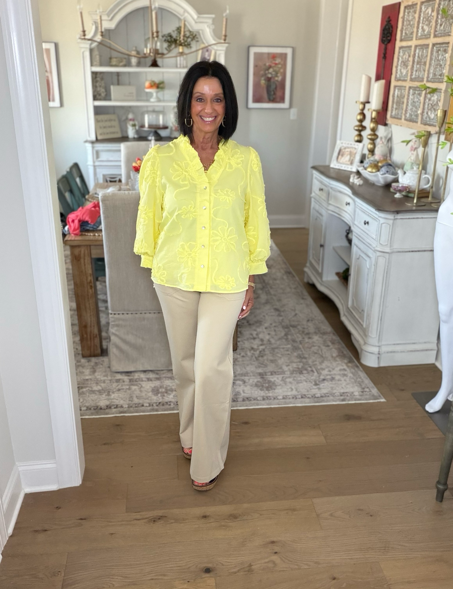 High Waisted Wide Leg Beige Pants