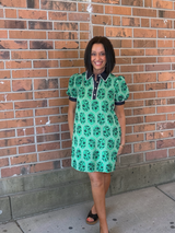 Green Floral Embroidery Short Dress