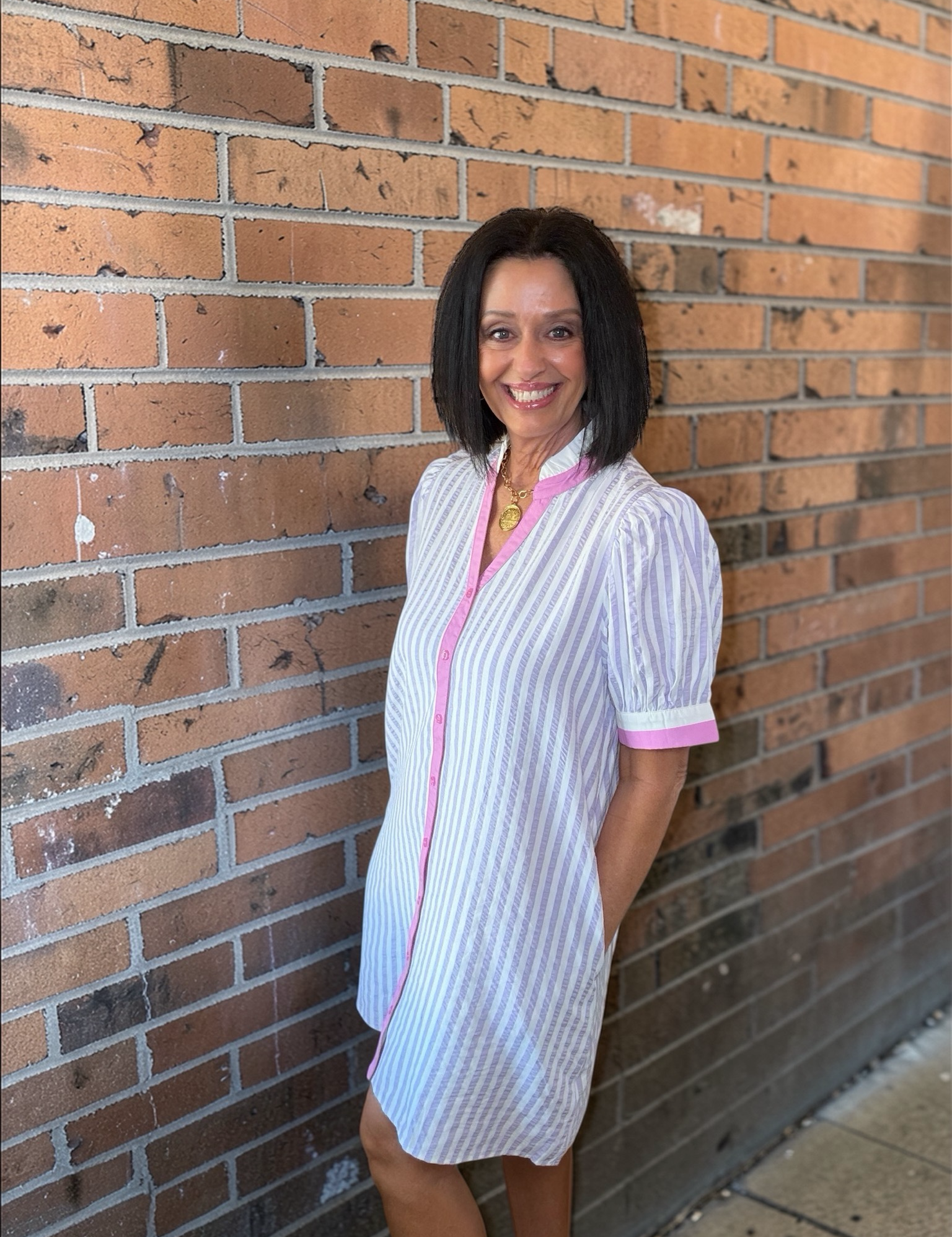 Lavender Stripe Short Dress